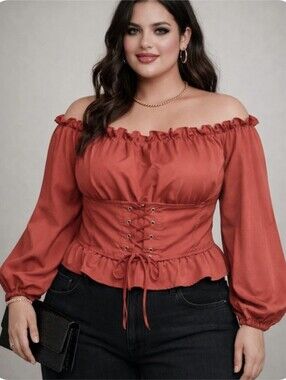 OMONSIM | Off-Shoulder Corset Peplum Top | XL | Bold & Flattering